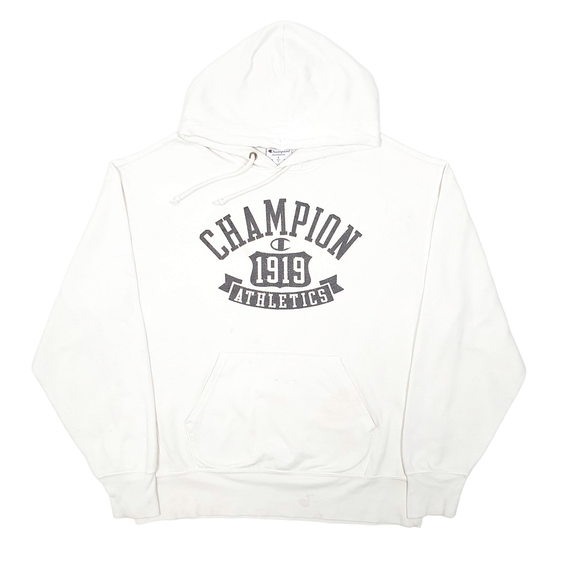 Mens Cream Champion Athletics Hoodie Jumper