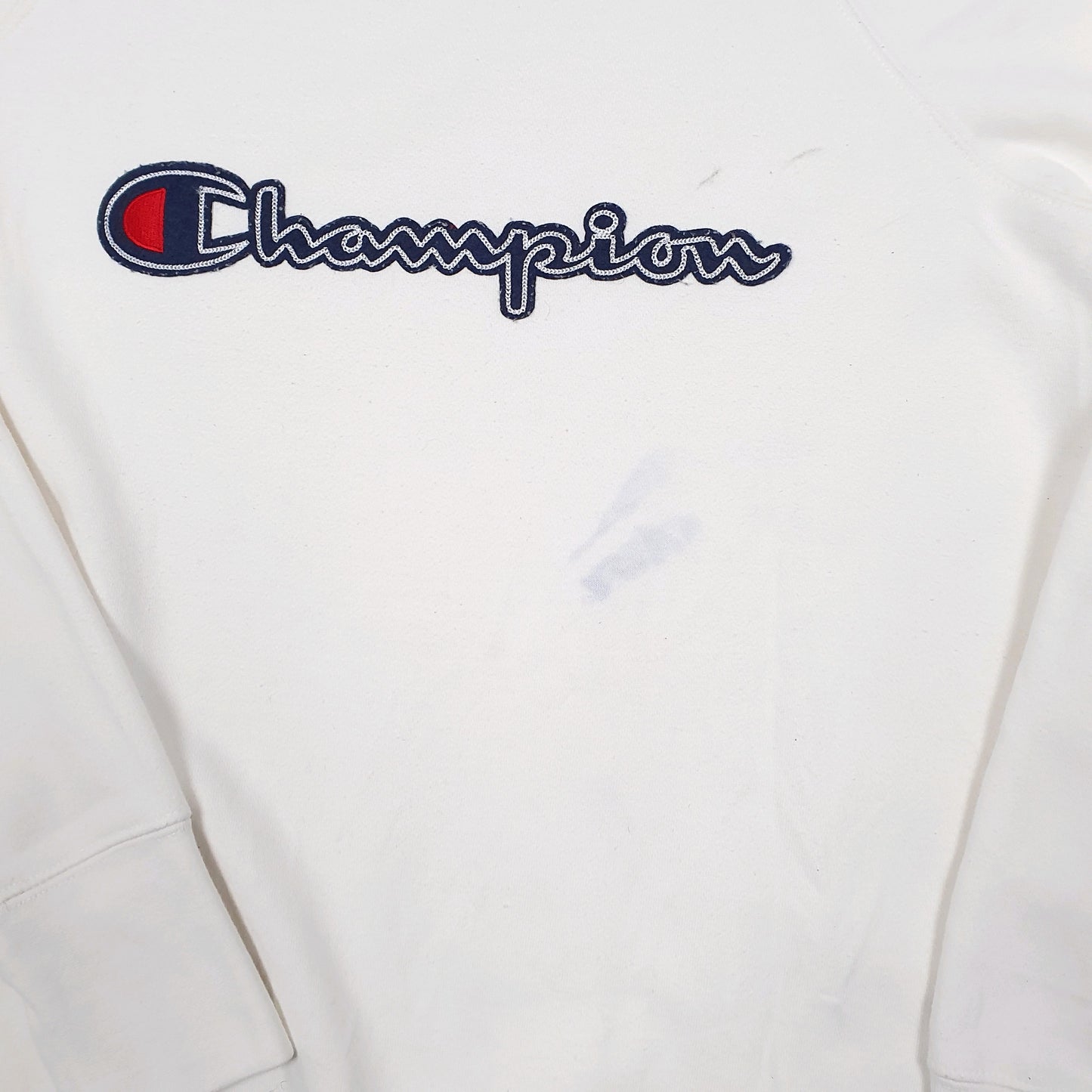 Mens Cream Champion Raglan Script Crewneck Jumper