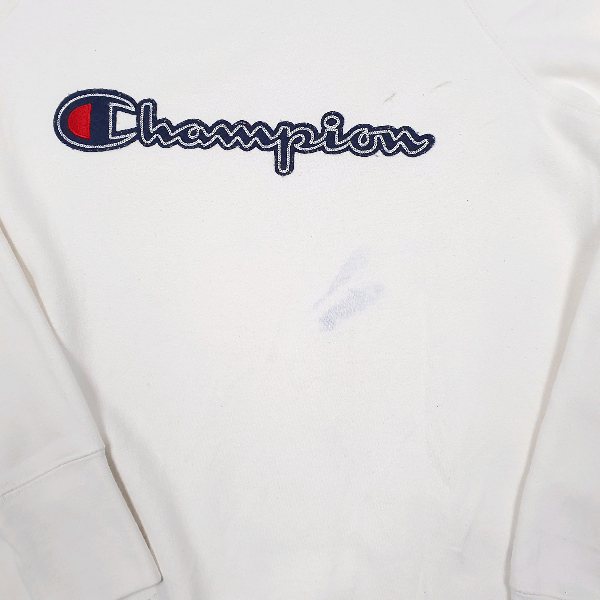 Mens Cream Champion Raglan Script Crewneck Jumper