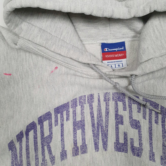 Mens Grey Champion Vintage 2000s Northwestern Reverse Weave Hoodie Jumper