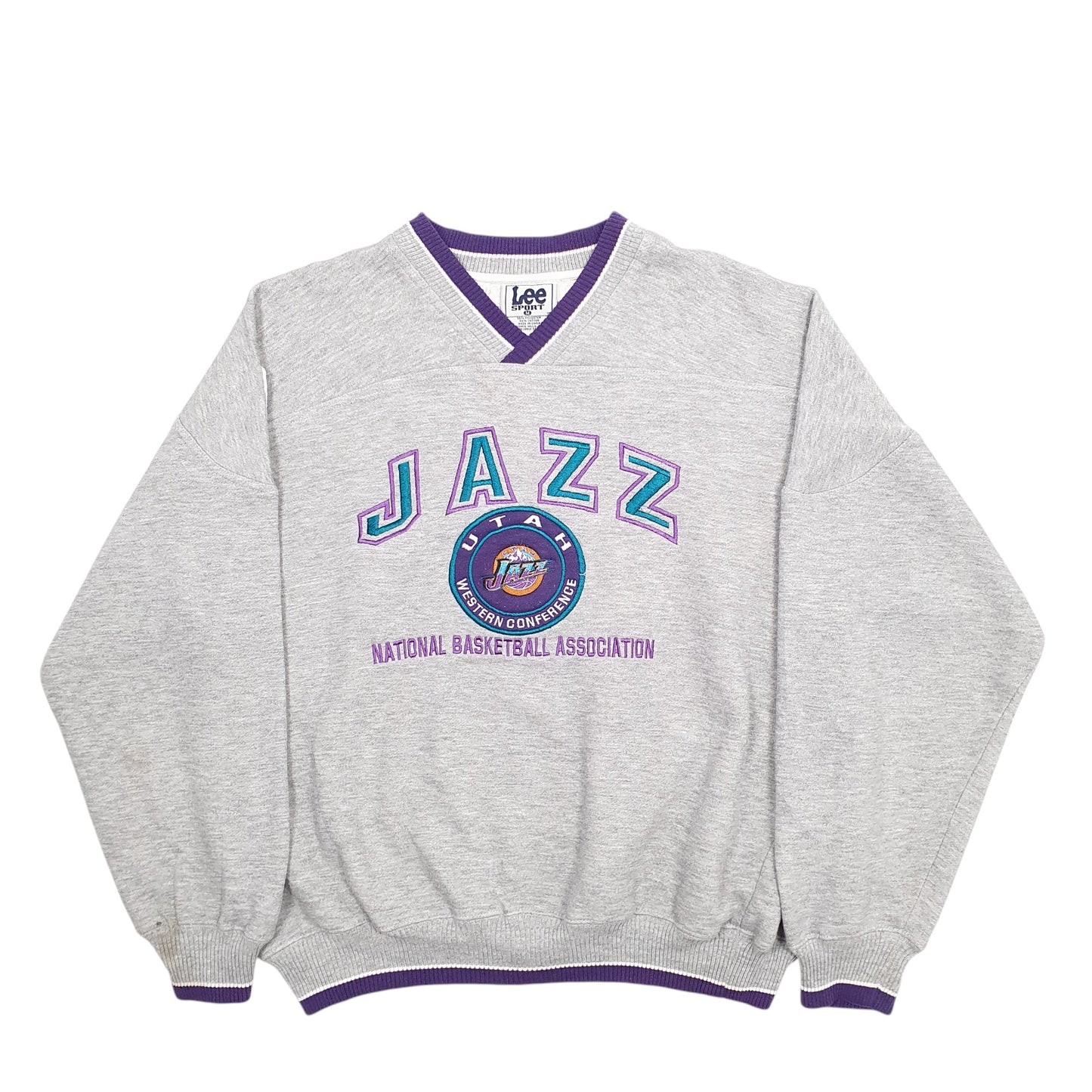Mens Grey Lee Utah Jazz Basketball Vintage 90's Crewneck Jumper