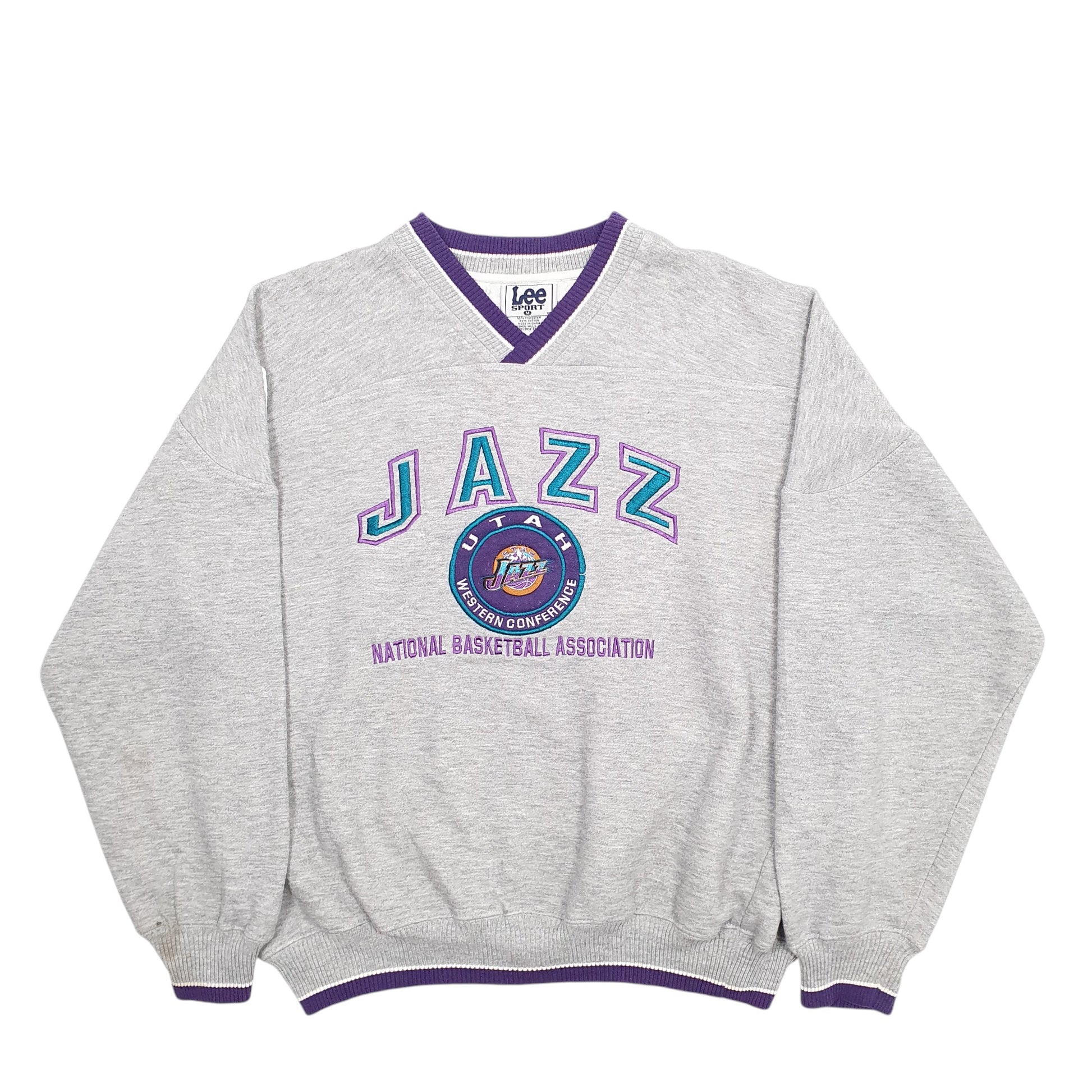 Mens Grey Lee Utah Jazz Basketball Vintage 90's Crewneck Jumper