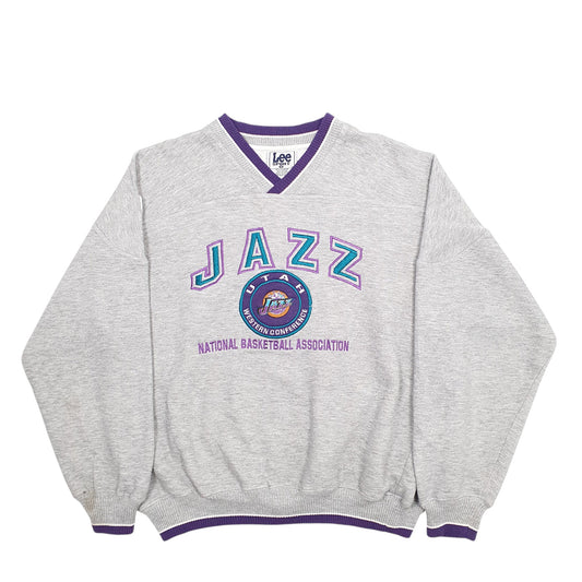 Mens Grey Lee Utah Jazz Basketball Vintage 90's Crewneck Jumper