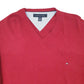 Mens Red Tommy Hilfiger Knitwear V Neck Jumper