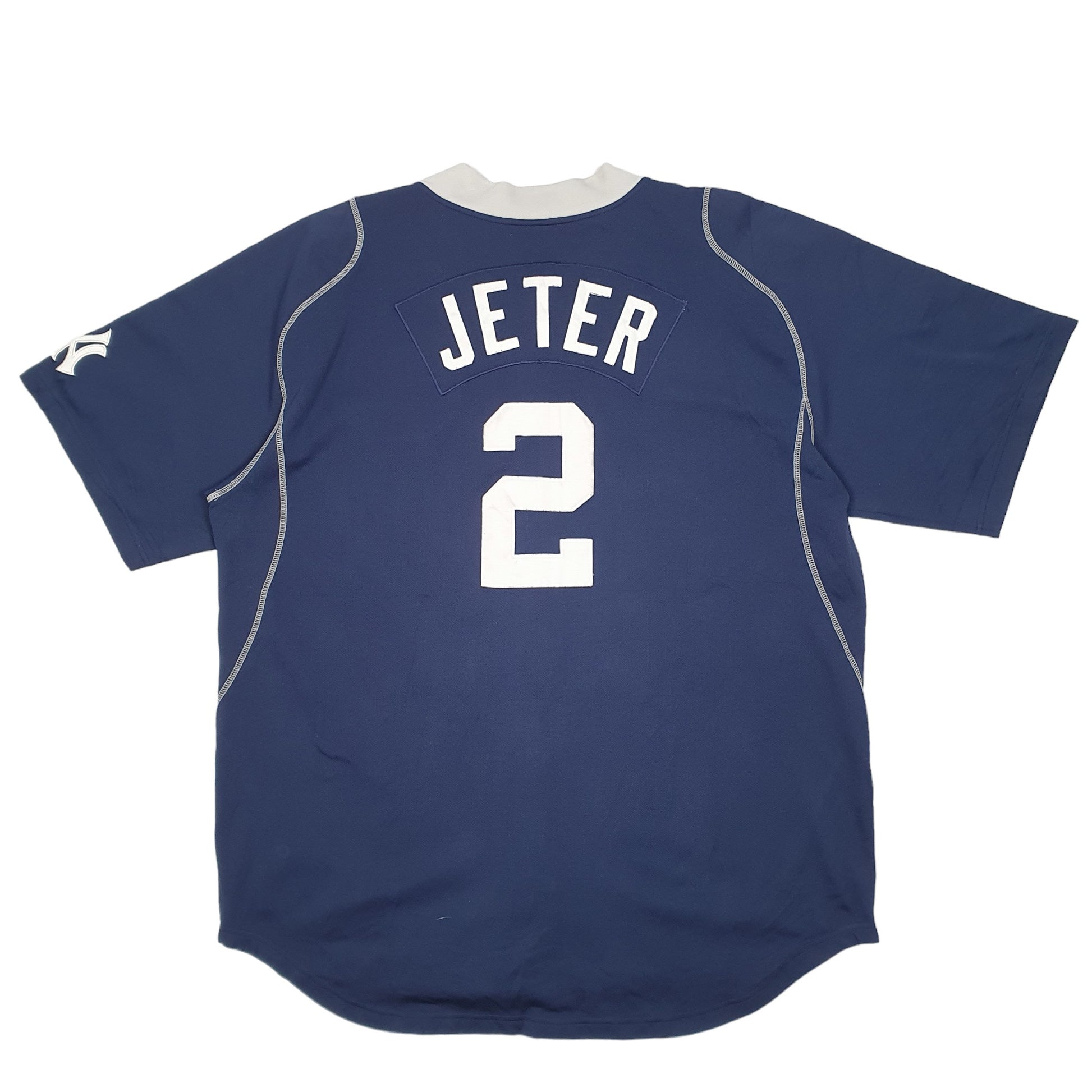 Mens Navy Nike Team MLB Baseball Jersey New York Yankees Vintage 2000s Short Sleeve T Shirt