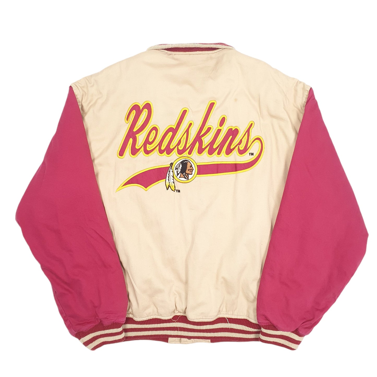Mens Beige Logo 7 NFL Washington Redskins Commanders Vintage 1990s Jacket Coat