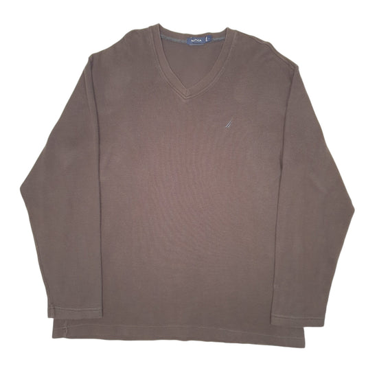 Mens Brown Nautica Knit V Neck Jumper