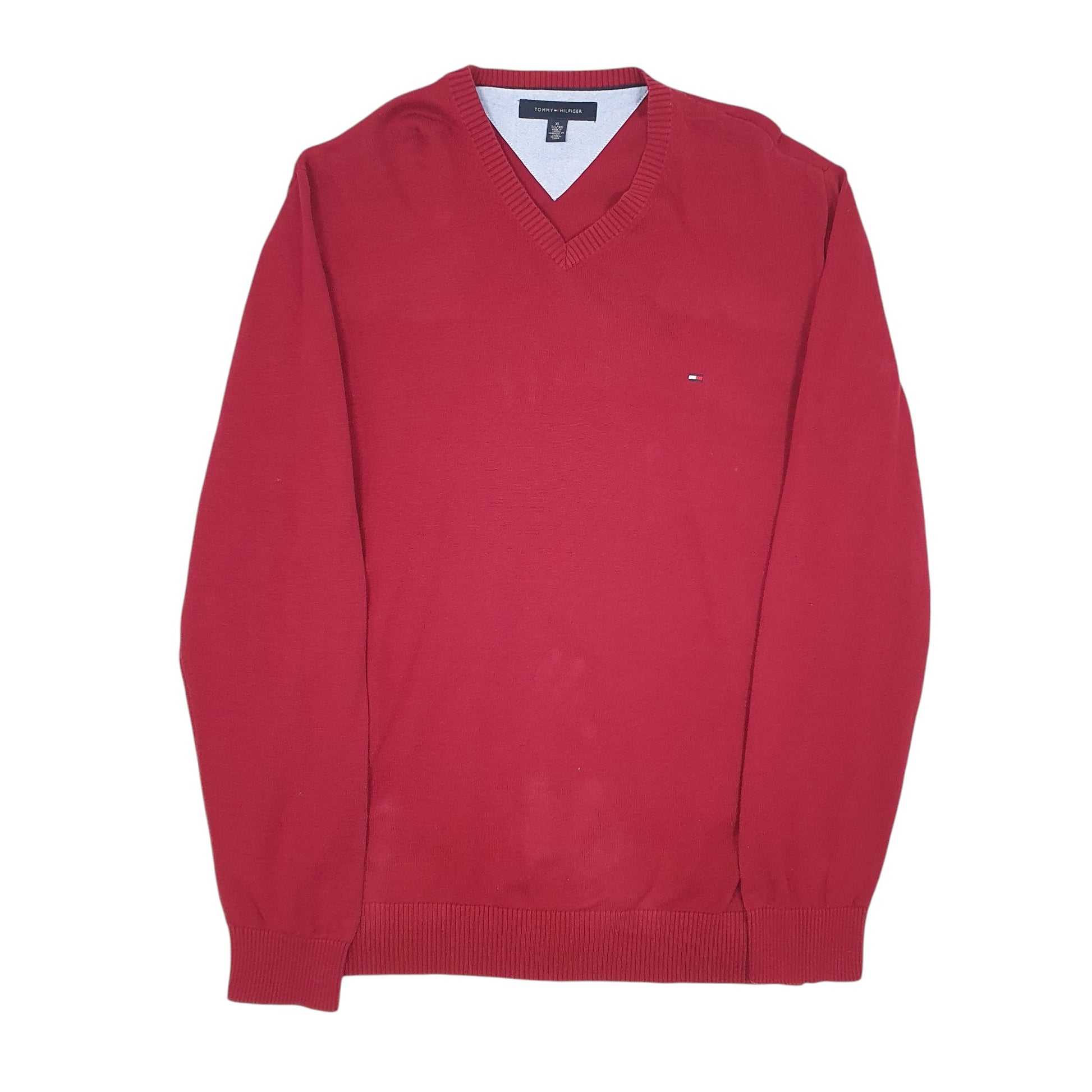 Mens Red Tommy Hilfiger Knitwear V Neck Jumper