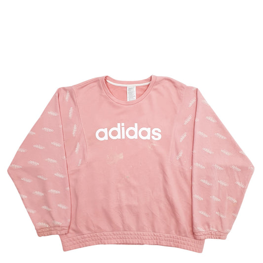 Womens Pink Adidas Spellout Crewneck Jumper