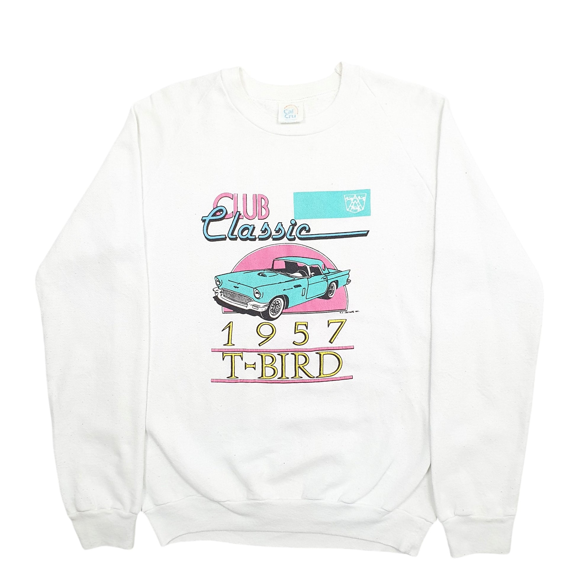 Mens White Cal Cru Made In USA Vintage 90's Classic Cars Crewneck Jumper