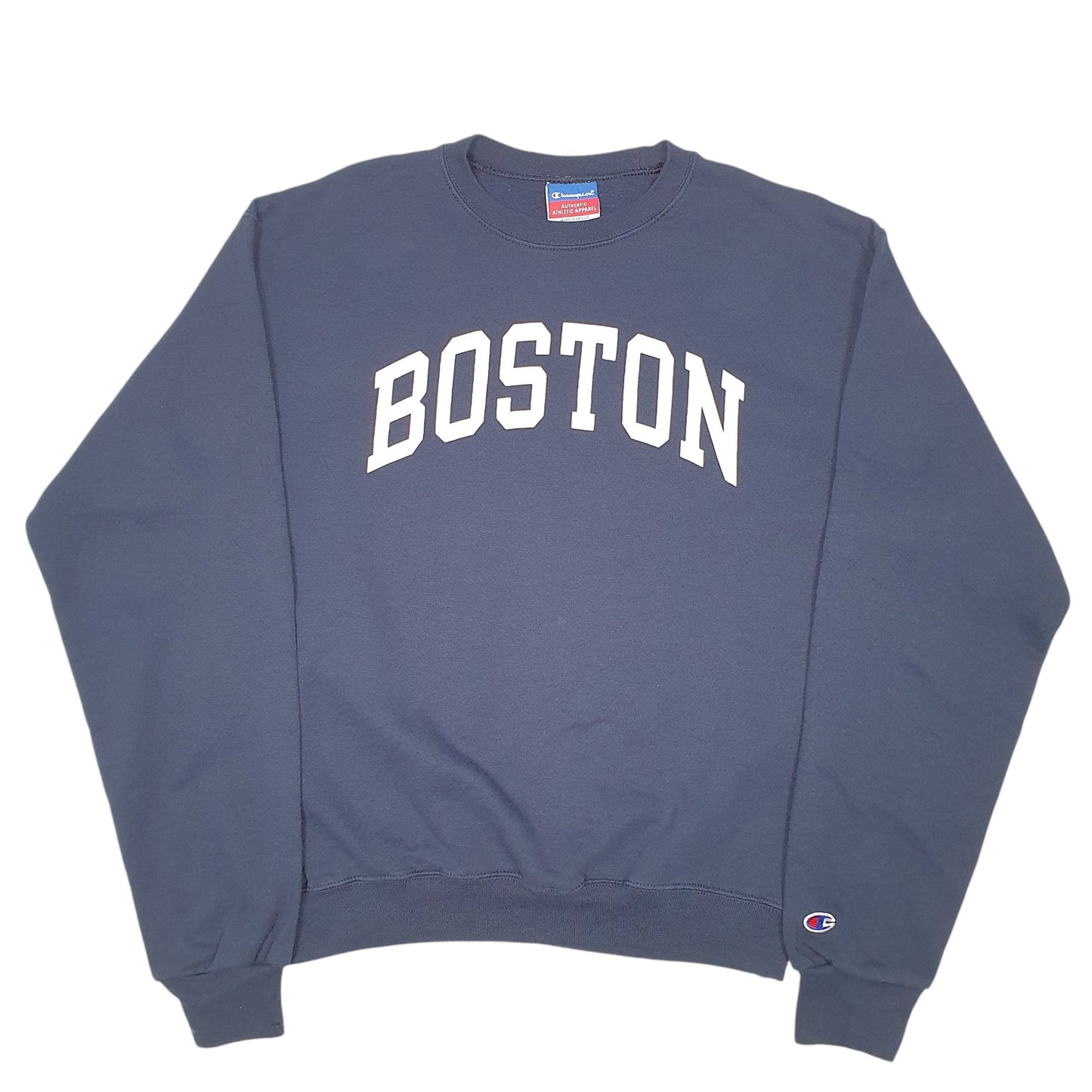 Mens Navy Champion Boston USA Spellout Crewneck Jumper