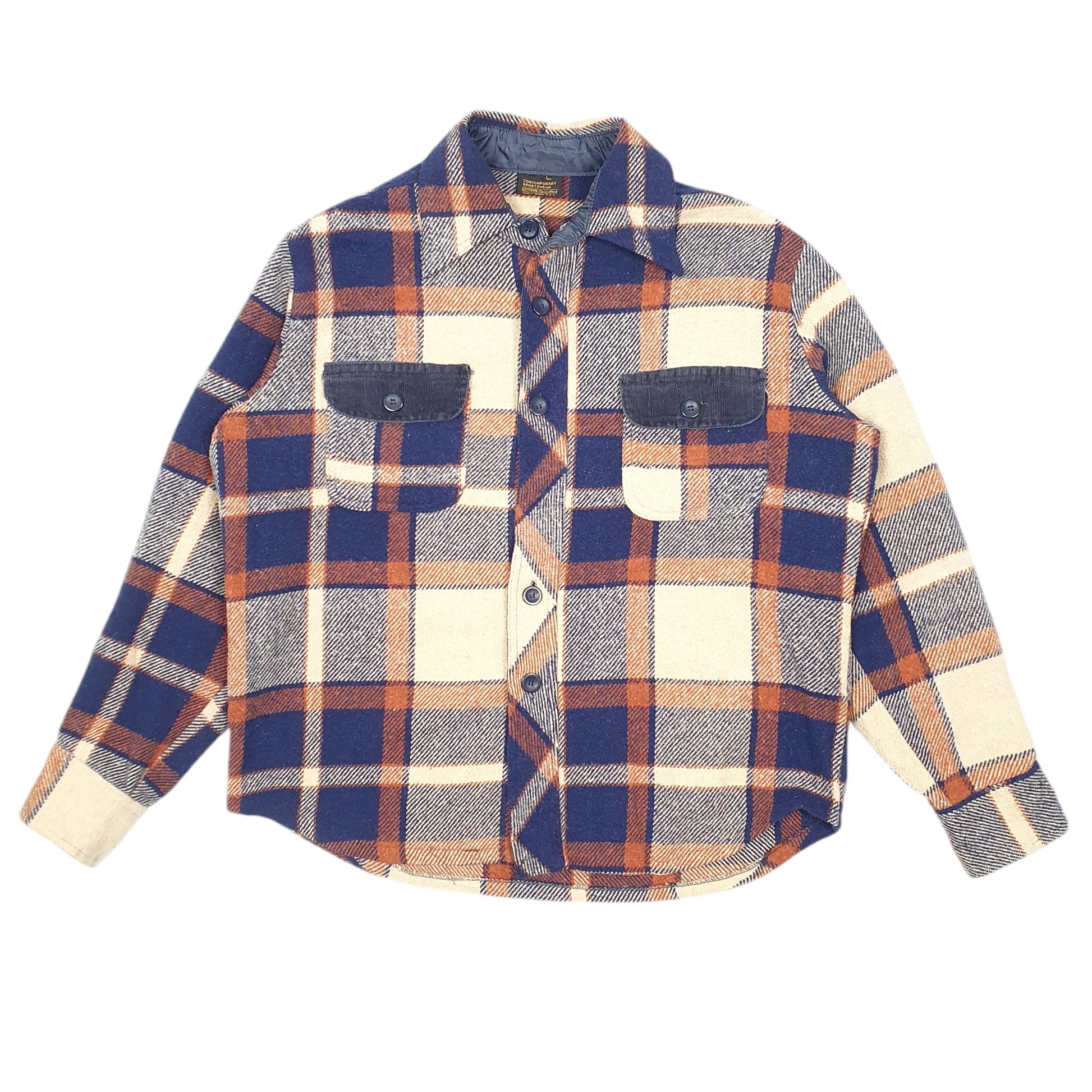 Mens Cream Sears Vintage Overshirt Shacket Wool Blend Long Sleeve Shirt