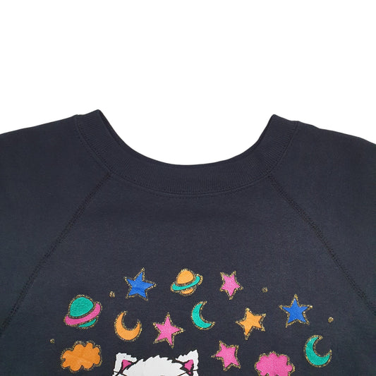 Mens Black Unbranded Virgo Cat Crewneck Jumper