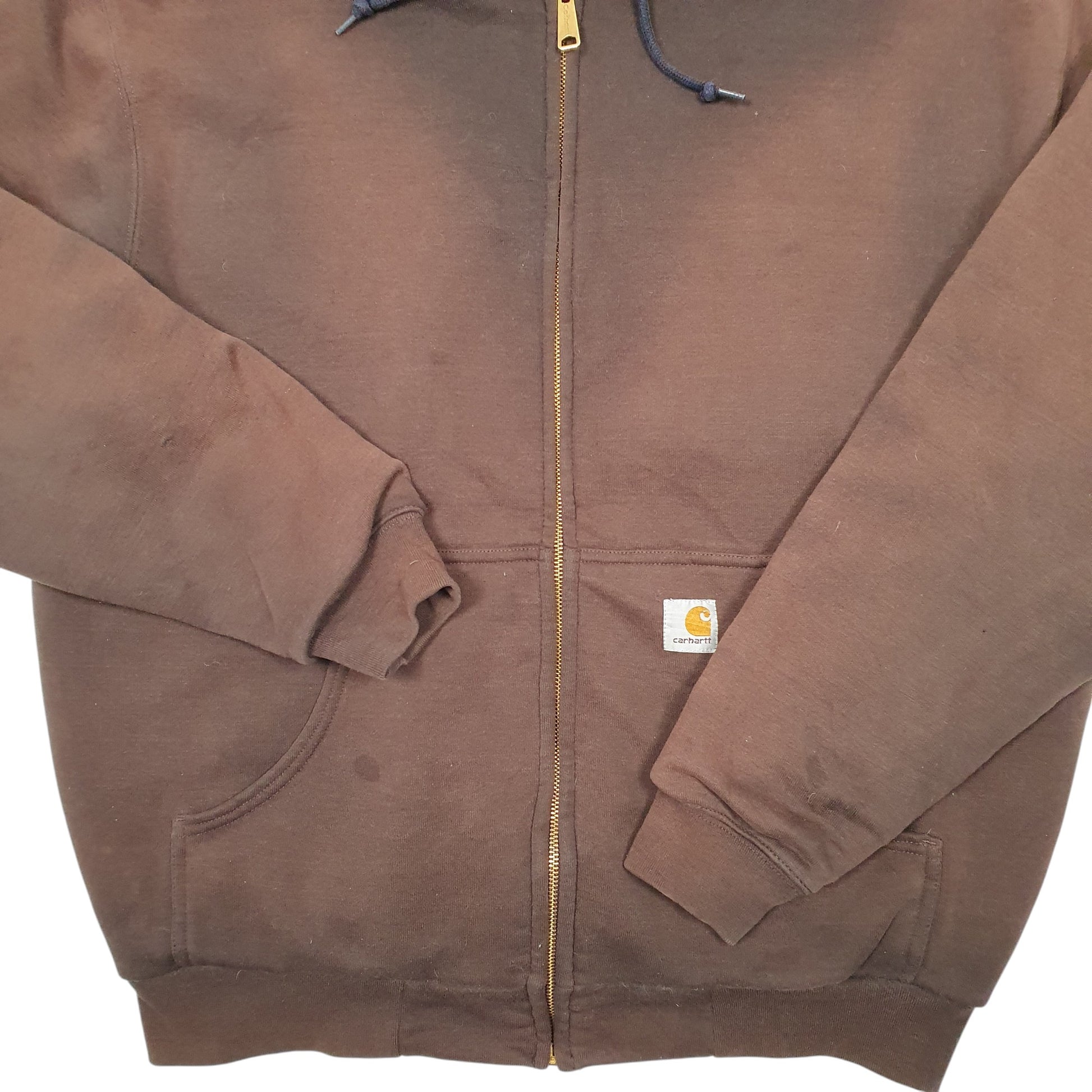 Mens Brown Carhartt Hoodie Workwear Thermal Lined Full Zip Jumper
