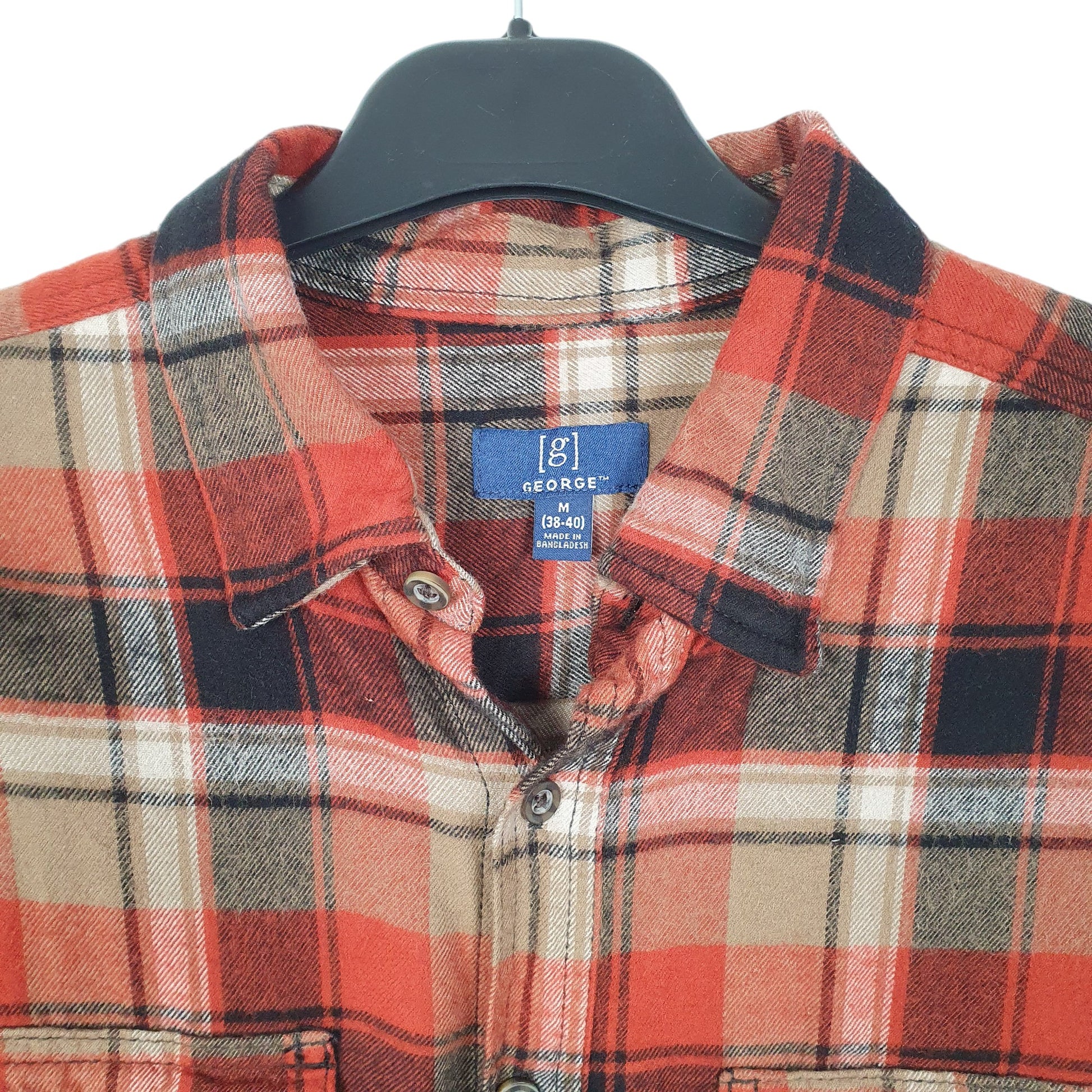 Mens Orange George Flannel Long Sleeve Shirt