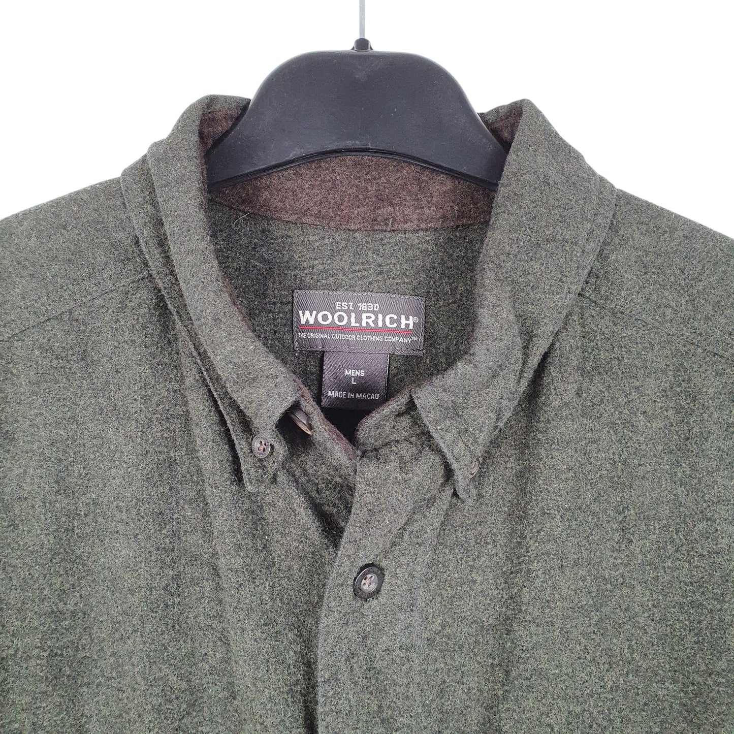 Mens Green Woolrich Chamois Overshirt Shacket Long Sleeve Shirt