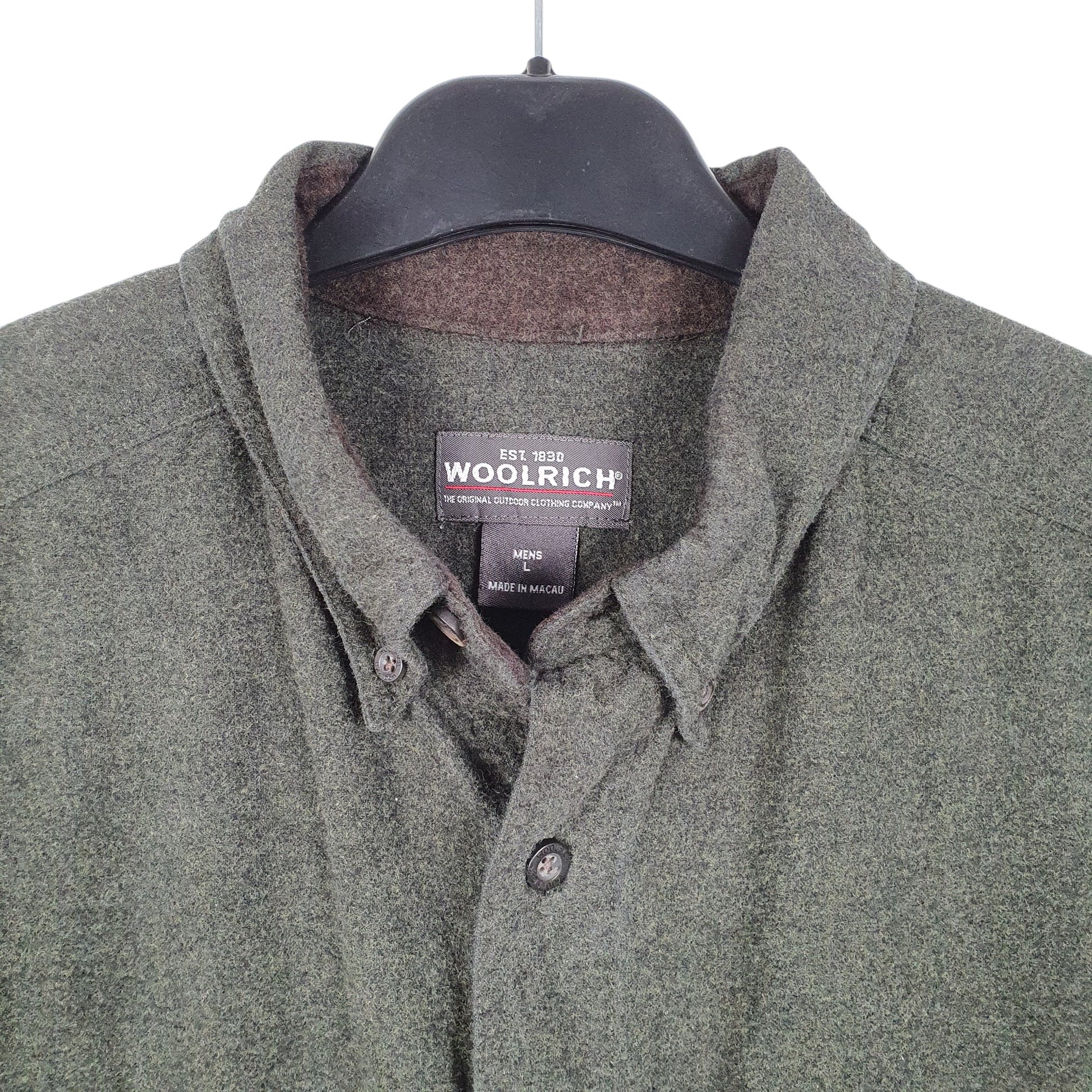 Mens Green Woolrich Chamois Overshirt Shacket Long Sleeve Shirt