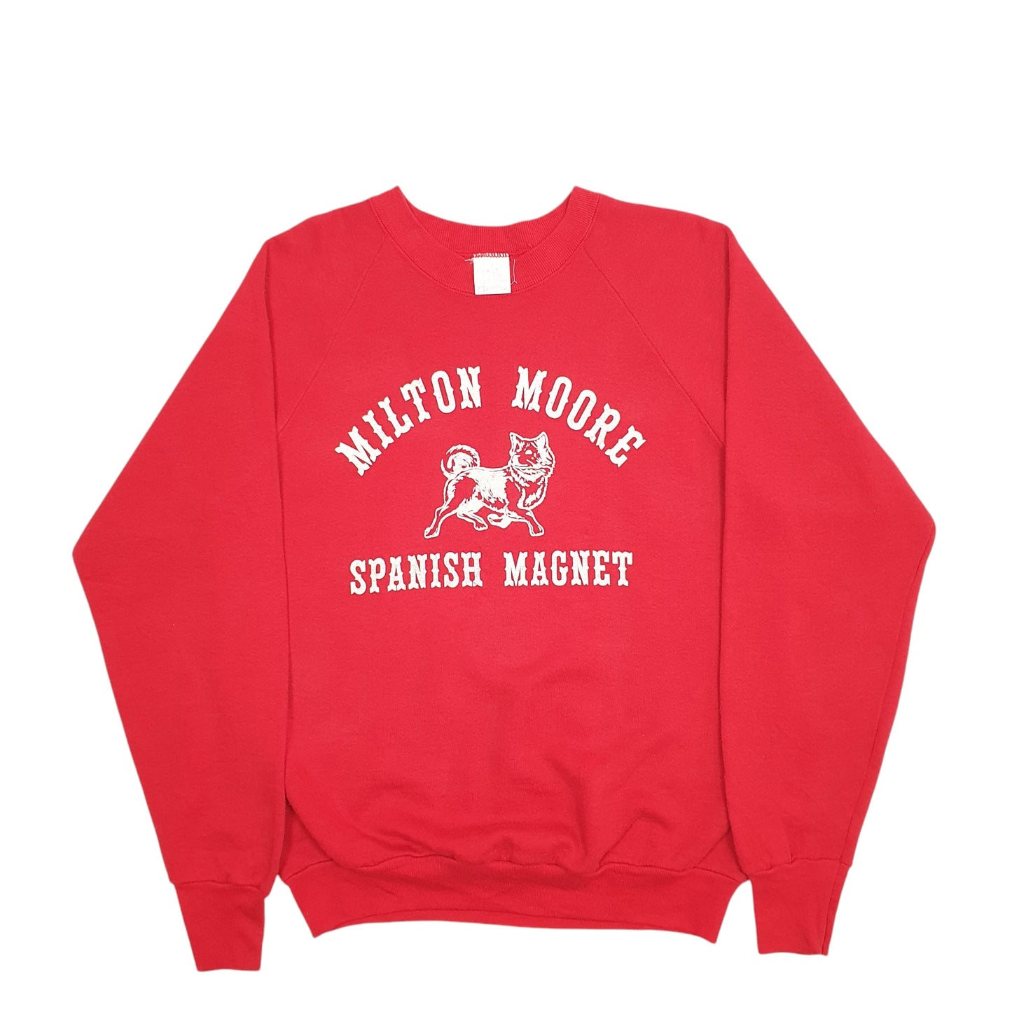 Mens Red Fruit Of The Loom Made In USA Vintage 90's Milton Moore Spanish Magnet Crewneck Jumper