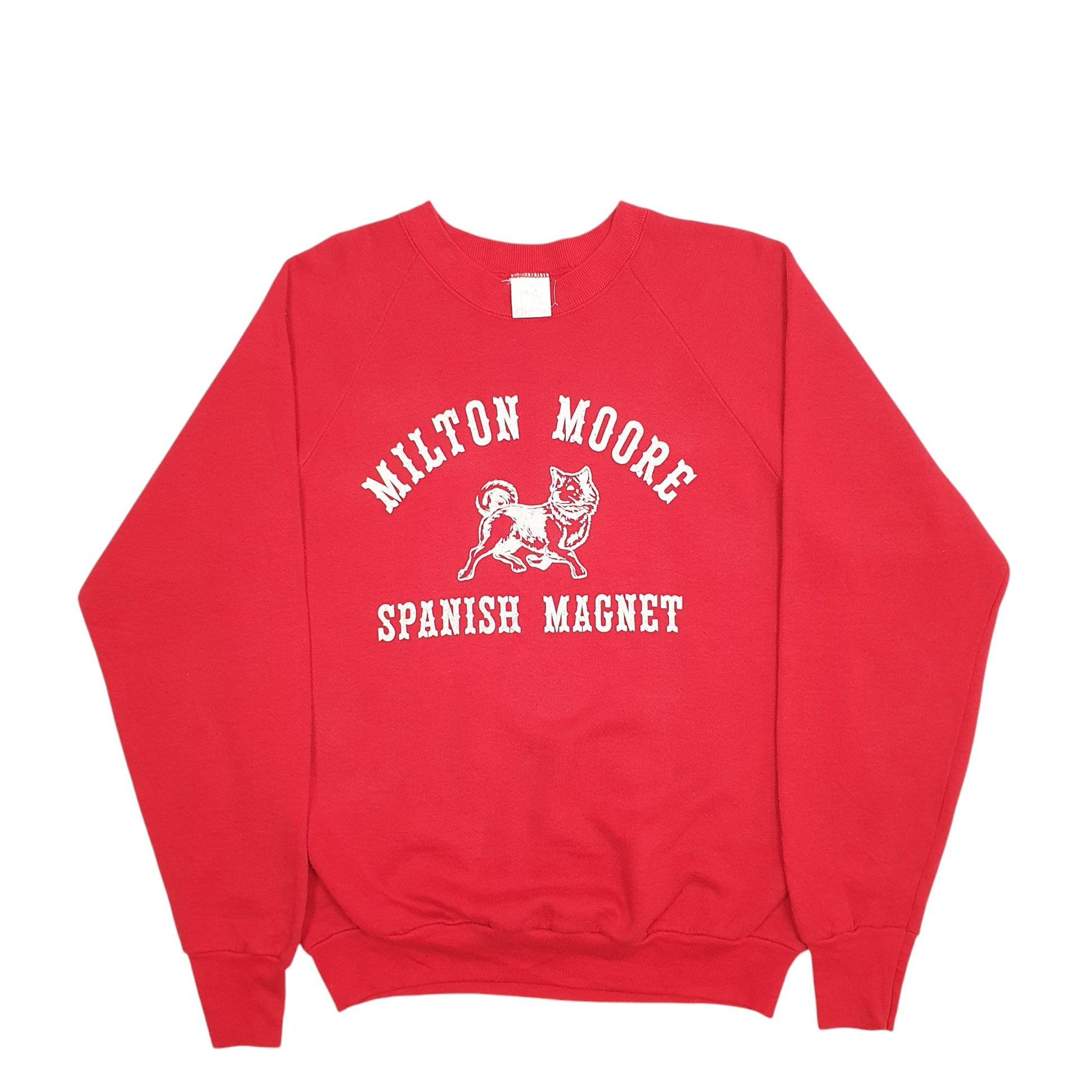 Mens Red Fruit Of The Loom Made In USA Vintage 90's Milton Moore Spanish Magnet Crewneck Jumper