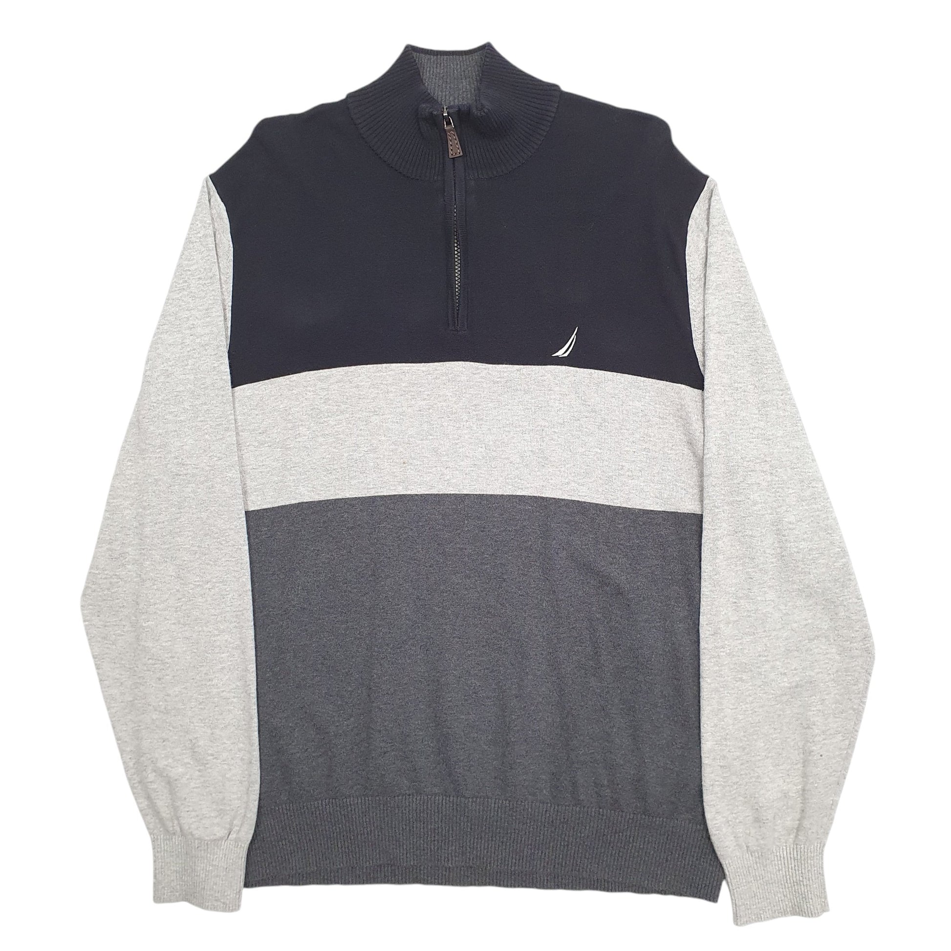 Mens Grey Nautica Knit Quarter Zip Jumper