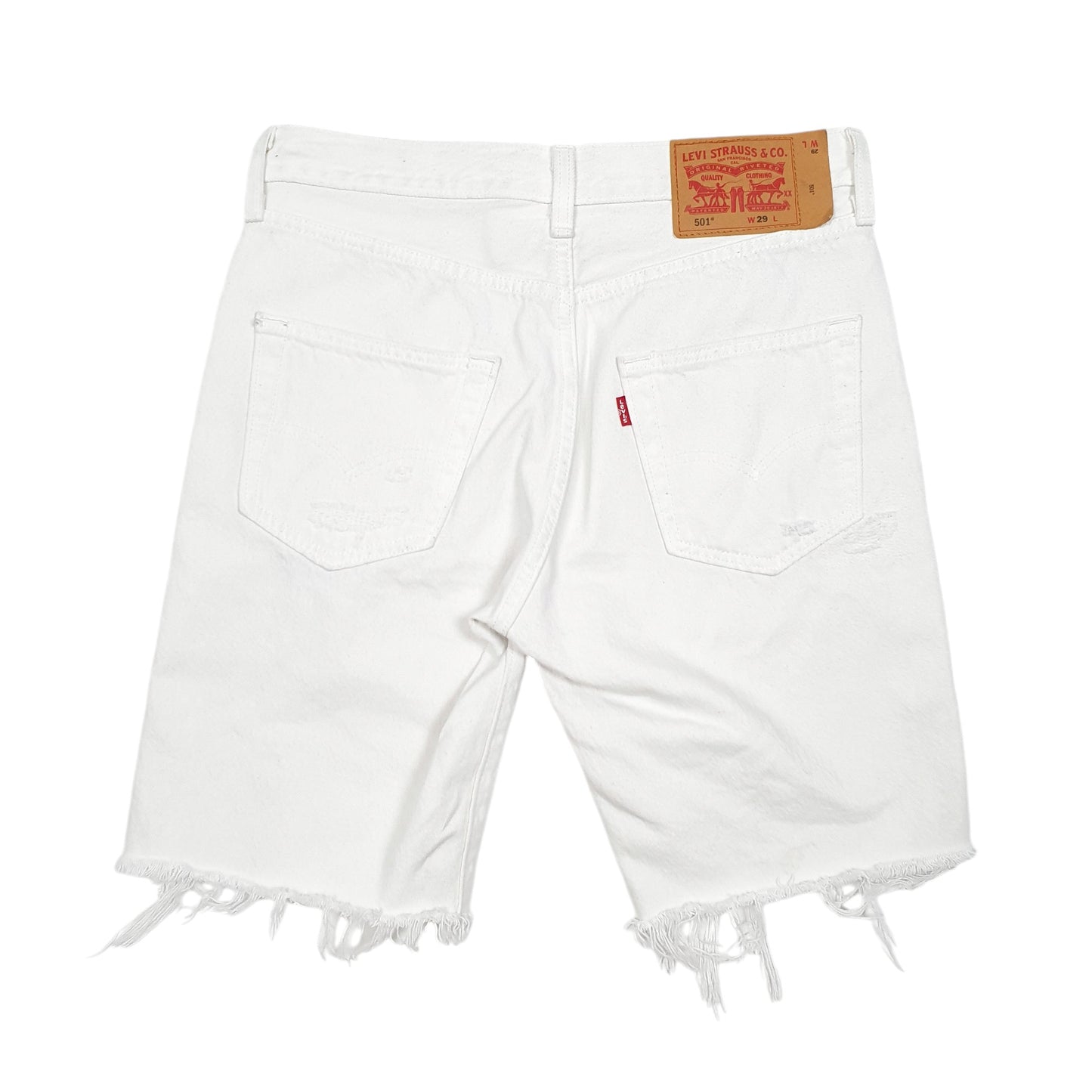 Mens White Levis 501 Jorts Distressed Denim Shorts