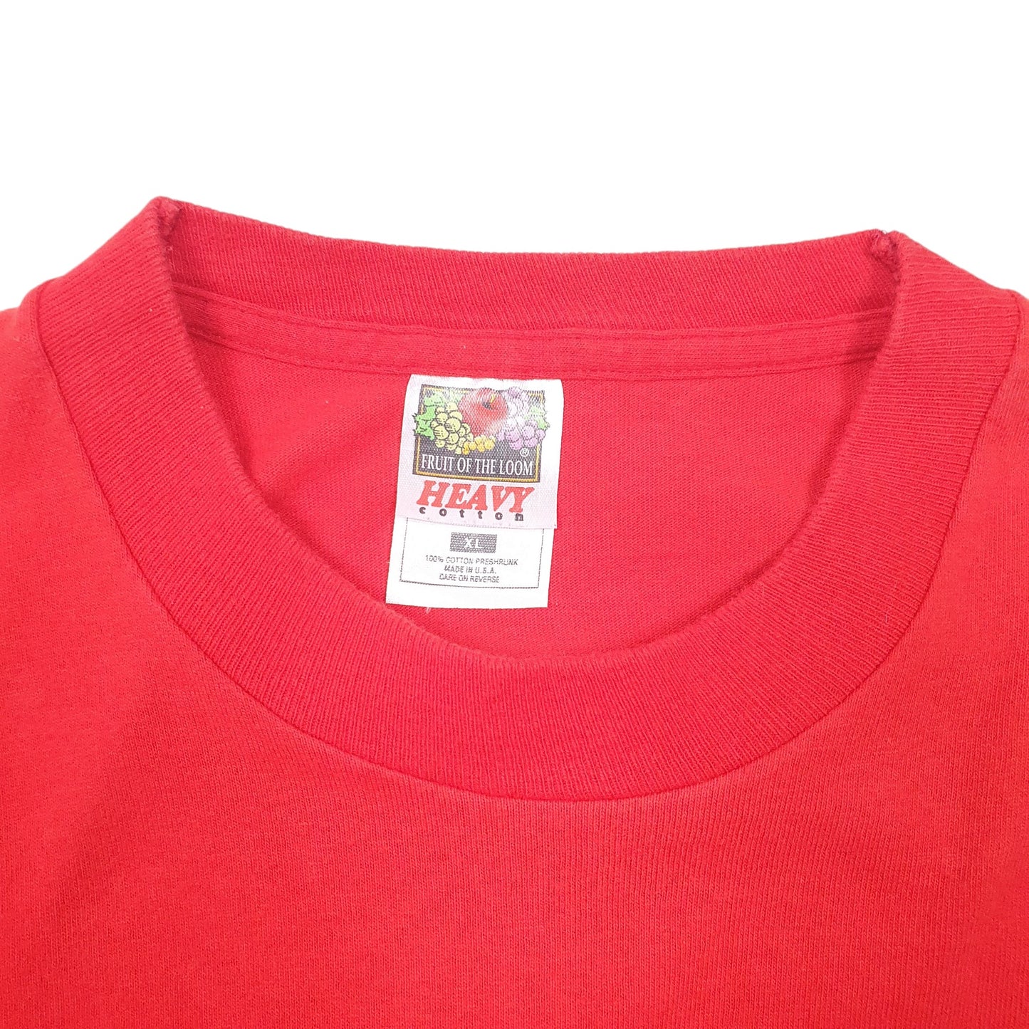 Mens Red Fruit Of The Loom Single Stitch Vintage 90s Made In USA Engineers Short Sleeve T Shirt