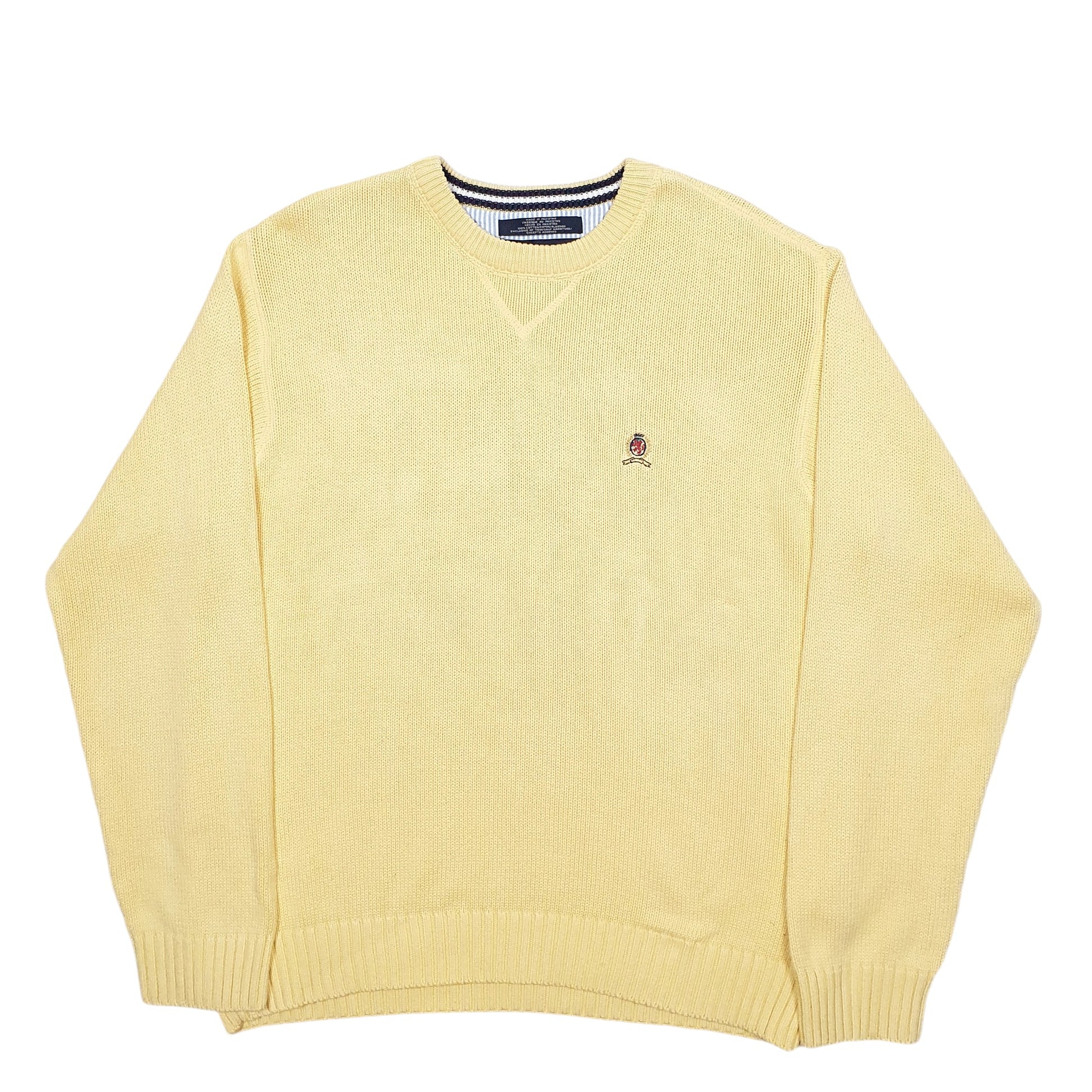 Mens Yellow Tommy Hilfiger Knit Crest 2000's Vintage Crewneck Jumper