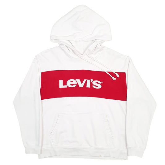 Mens White Levis Spellout Hoodie Jumper