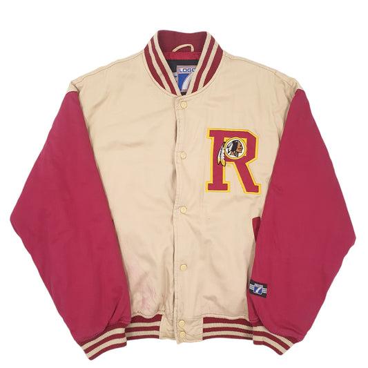 Mens Beige Logo 7 NFL Washington Redskins Commanders Vintage 1990s Jacket Coat