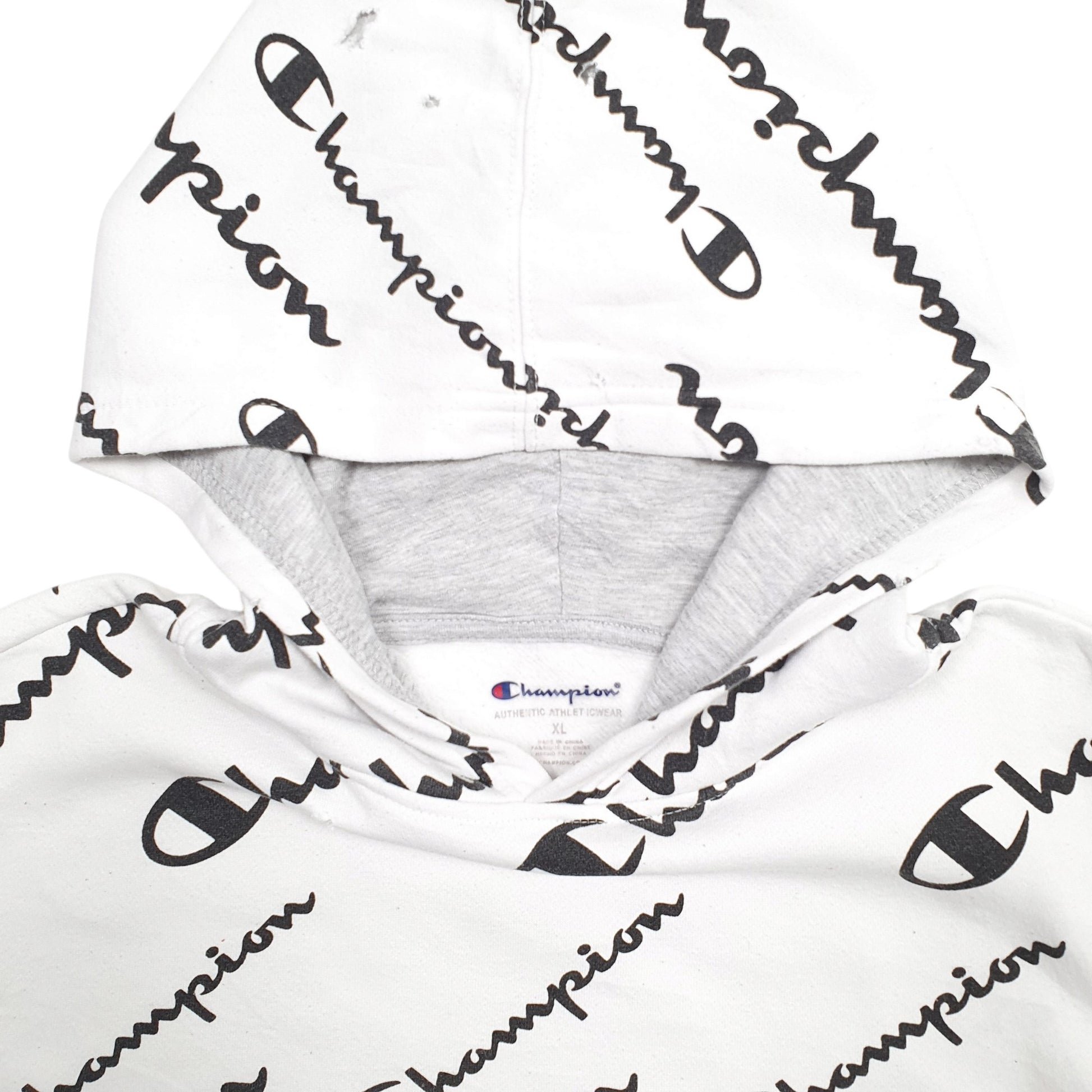 Mens White Champion Spellout Hoodie Jumper