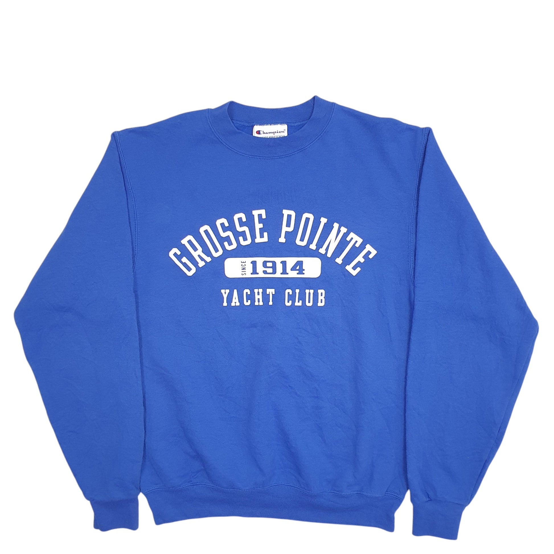 Mens Blue Champion Grosse Pointe Spellout Yatch Club Crewneck Jumper