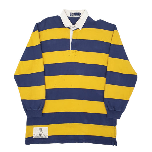 Mens Yellow Polo Ralph Lauren Vintage 90s Rugby Striped Long Sleeve Polo Shirt