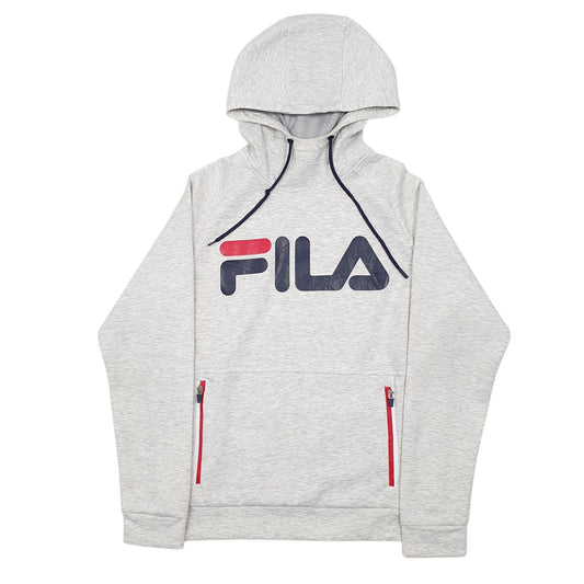 Mens Grey Fila Spellout Hoodie Jumper