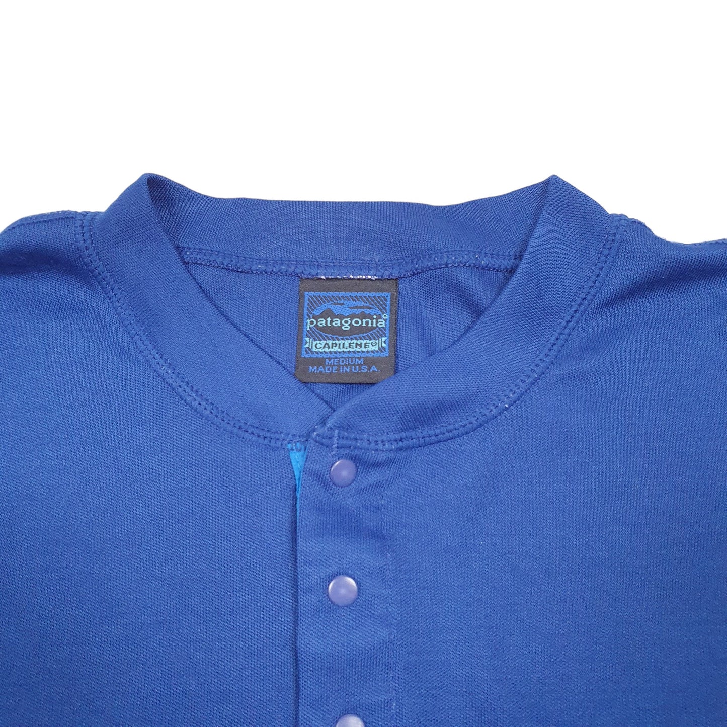 Mens Blue Patagonia Henley Active Workout Outdoors Hiking Made In USA Long Sleeve T Shirt