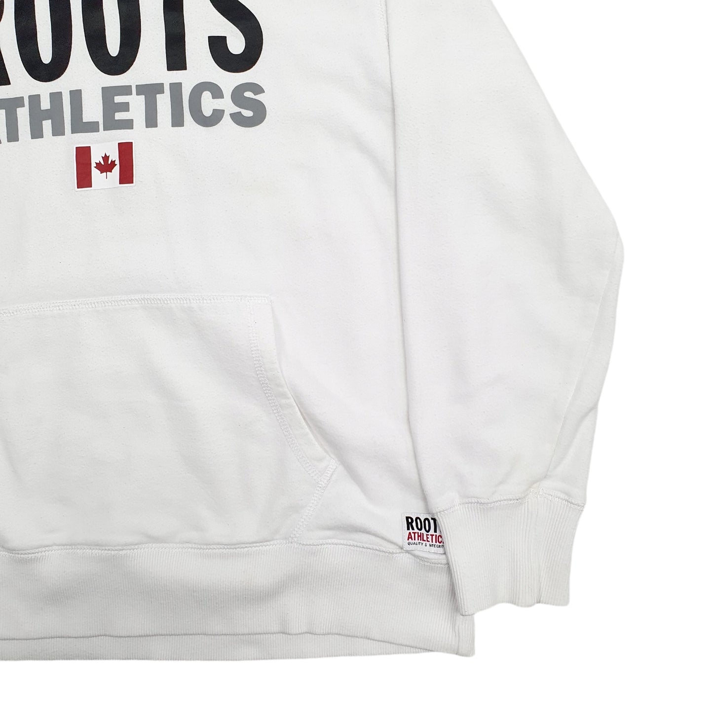 Mens White Roots Canada Spellout Hoodie Jumper