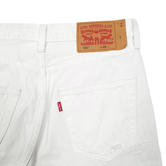 Mens White Levis 501 Jorts Distressed Denim Shorts