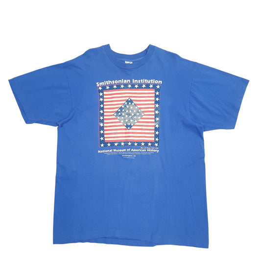 Mens Blue Fruit Of The Loom Single Stitch Vintage 90s Made In USA National Museum Of American History Washington DC Short Sleeve T Shirt