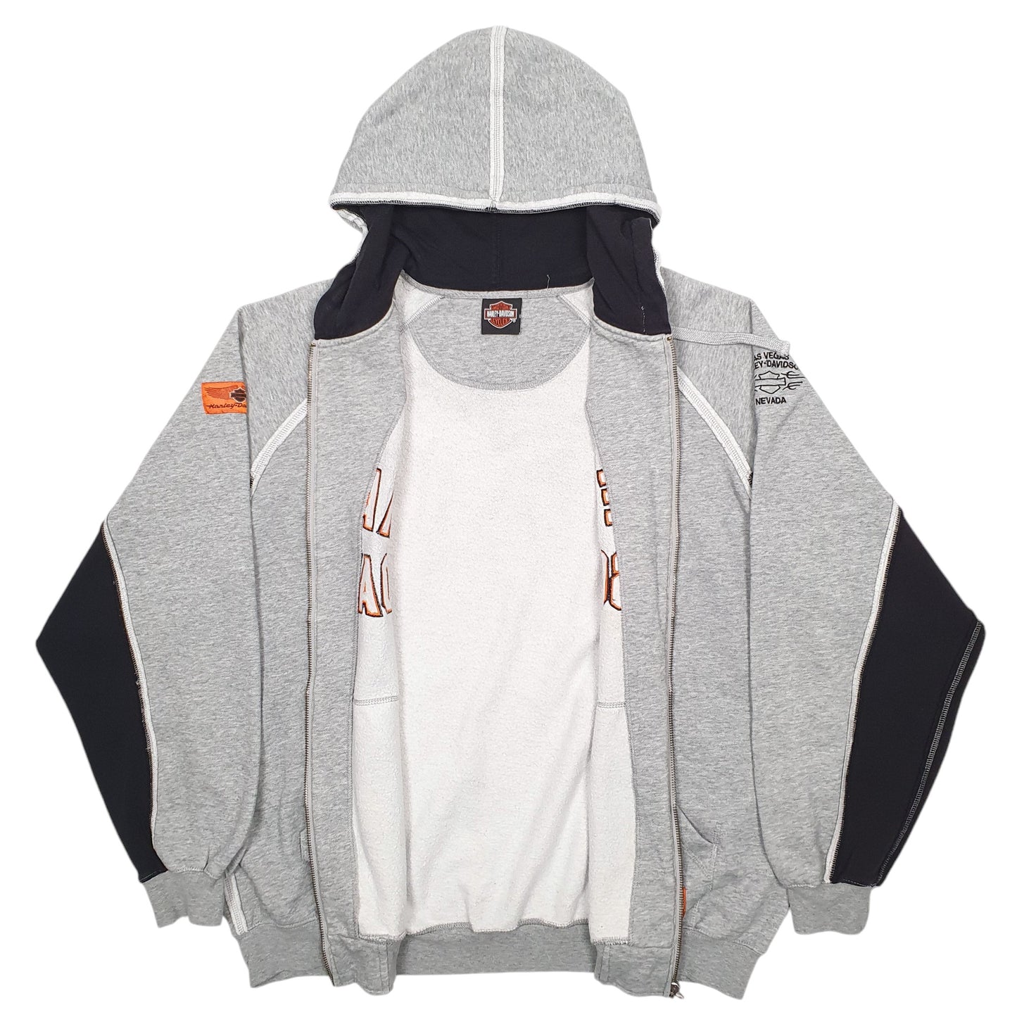 Mens Grey Harley Davidson Spellout Motorbike Full Zip Jumper