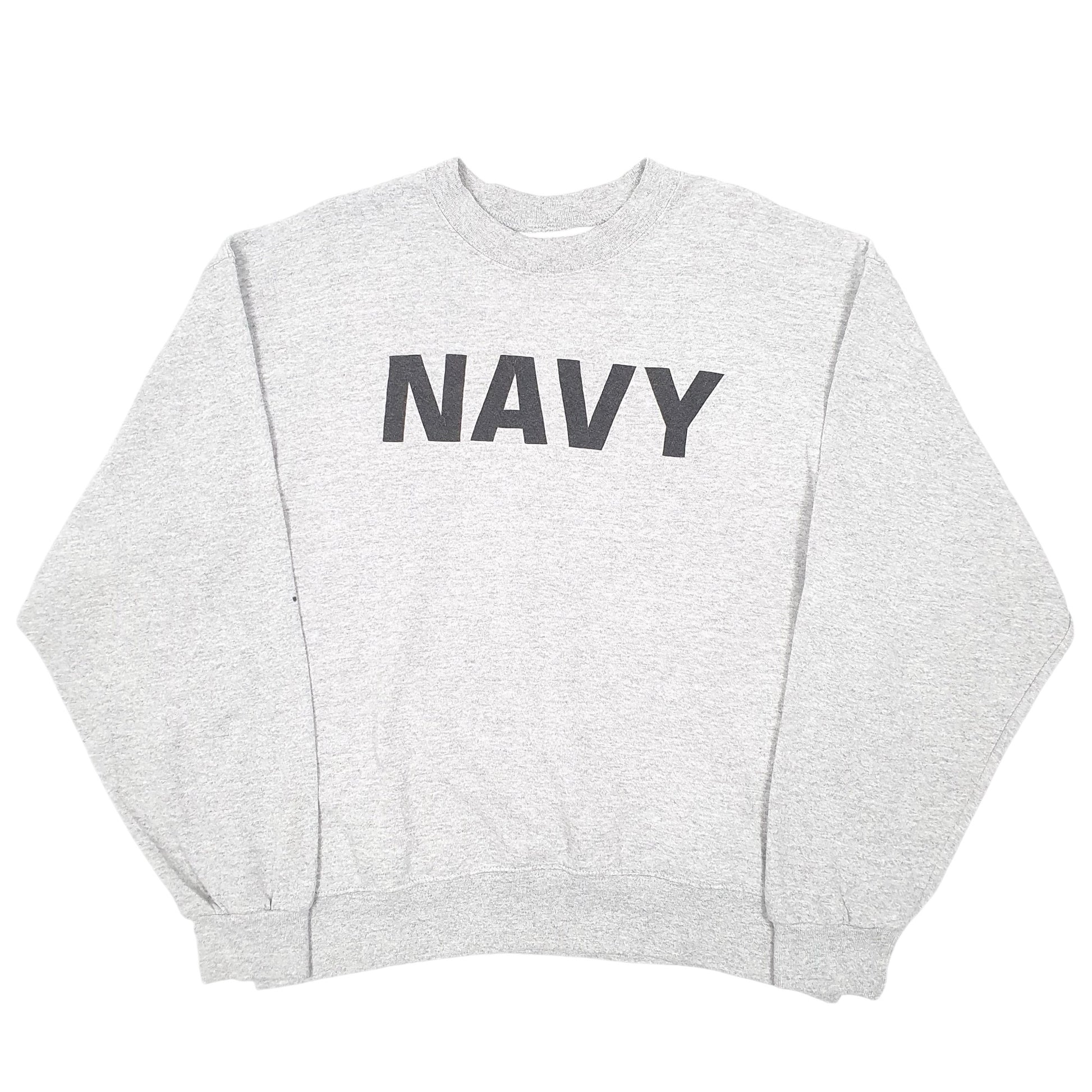 Mens Grey Soffe US Navy Spellout Vintage USN Crewneck Jumper