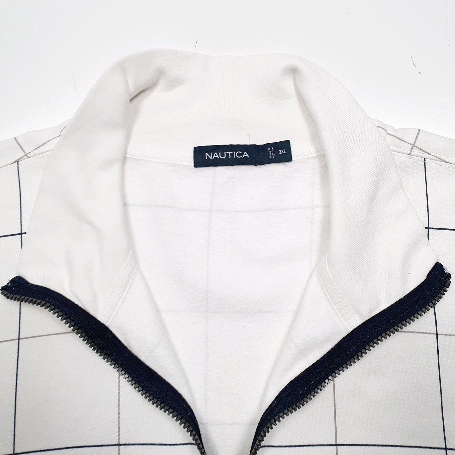 Mens White Nautica Grid Quarter Zip Jumper