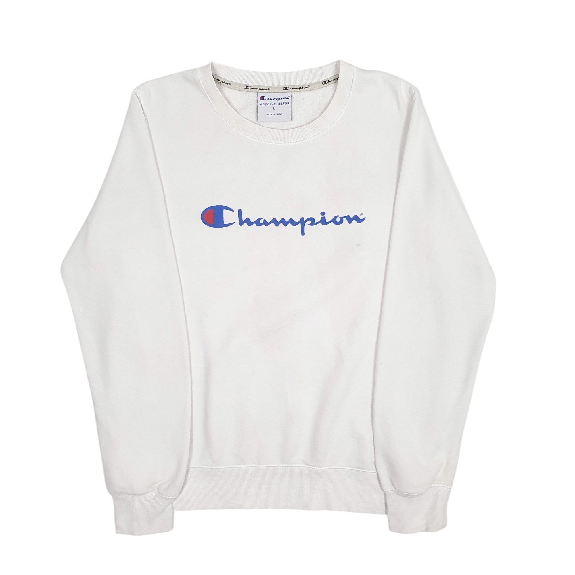 Womens Champion White Crewneck Jumper L Bundl Clothing