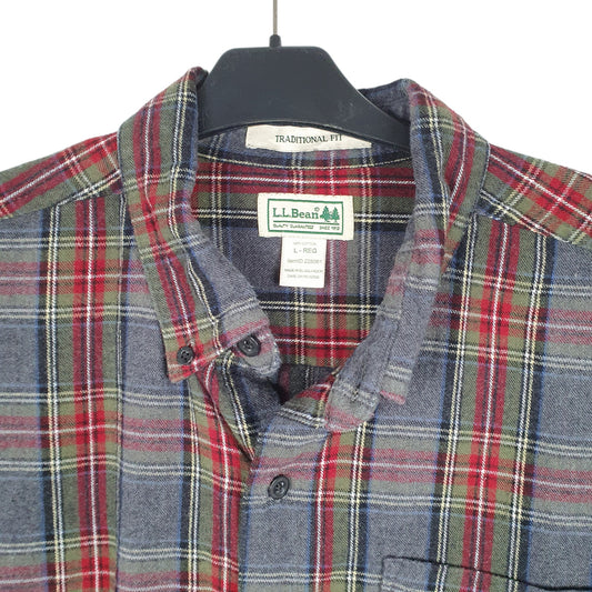 Mens Grey L.L.Bean Flannel Overshirt Long Sleeve Shirt