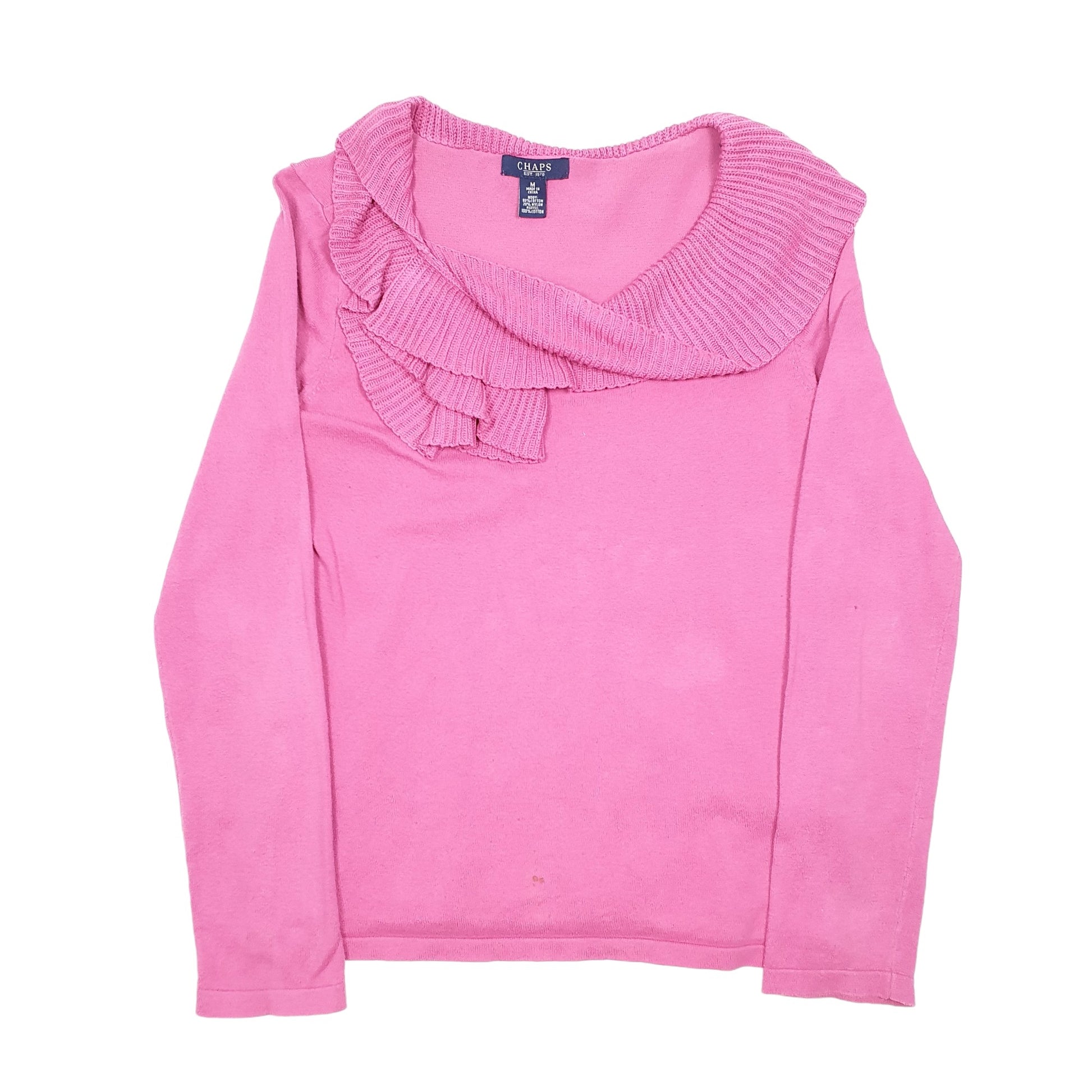 Womens Pink Chaps Knit Frill Collar Top Crewneck Jumper