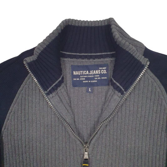 Mens Grey Nautica Knit Quarter Zip Quarter Zip Jumper