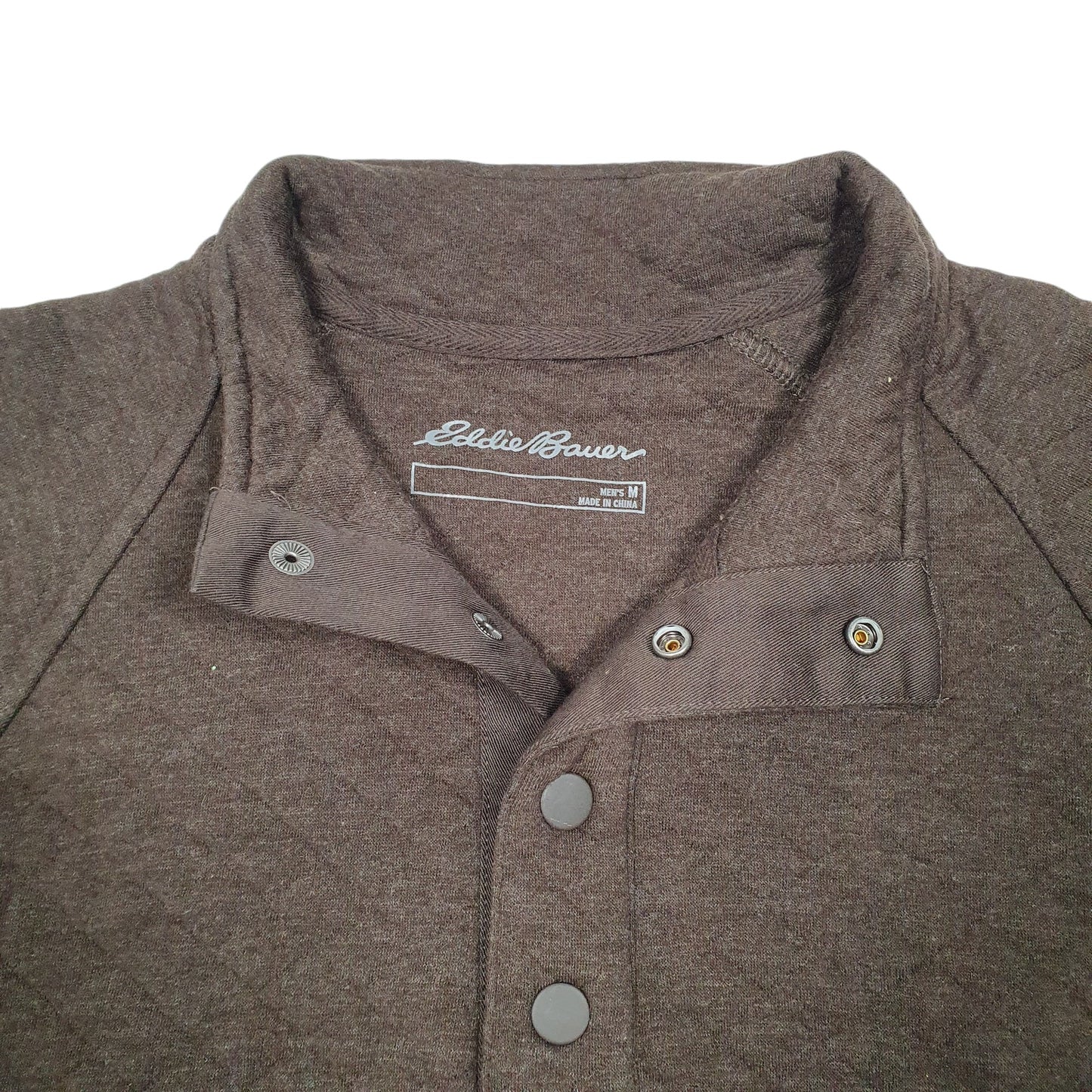 Mens Brown Eddie Bauer Snap Button Popper Quilt Sweat Quarter Zip Jumper