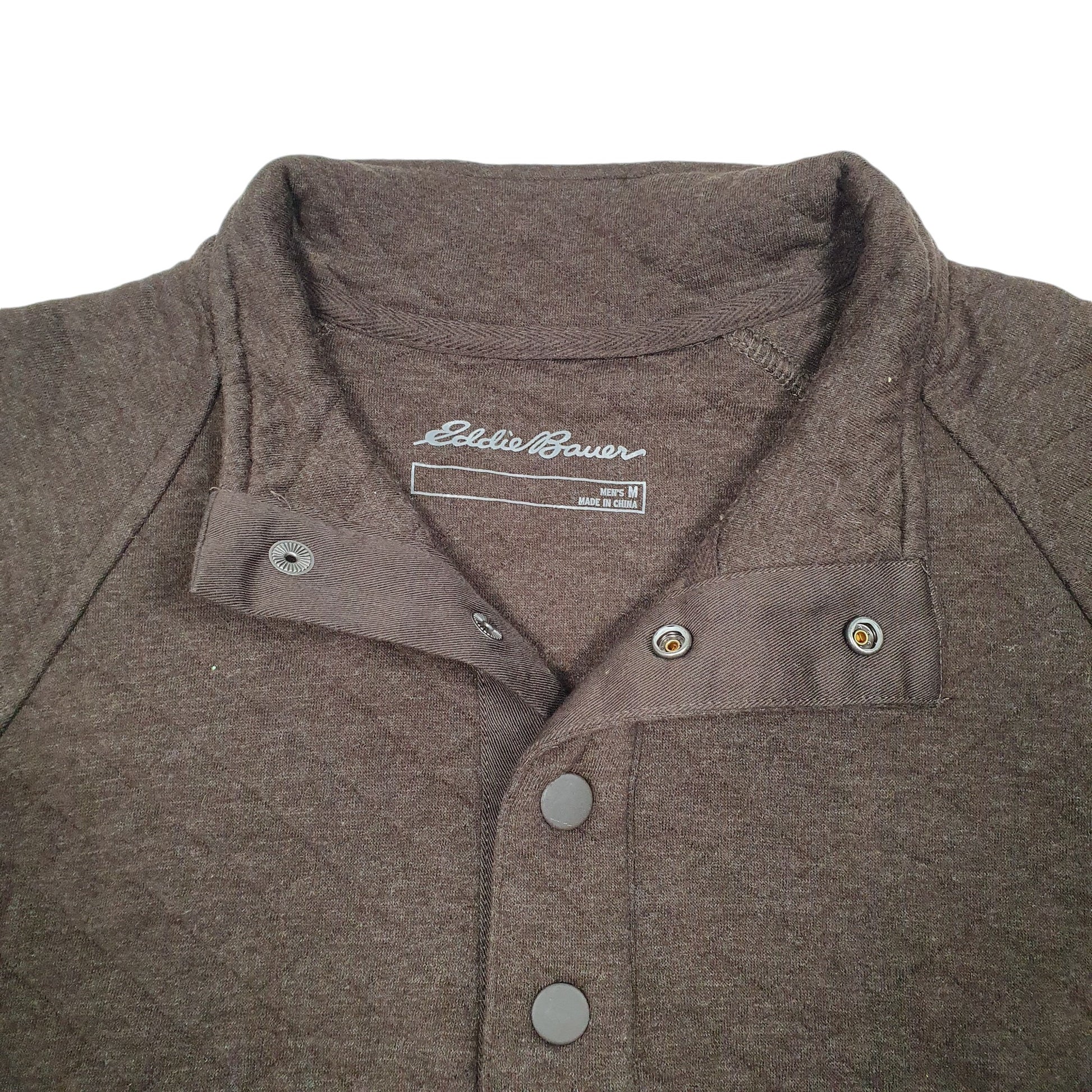 Mens Brown Eddie Bauer Snap Button Popper Quilt Sweat Quarter Zip Jumper