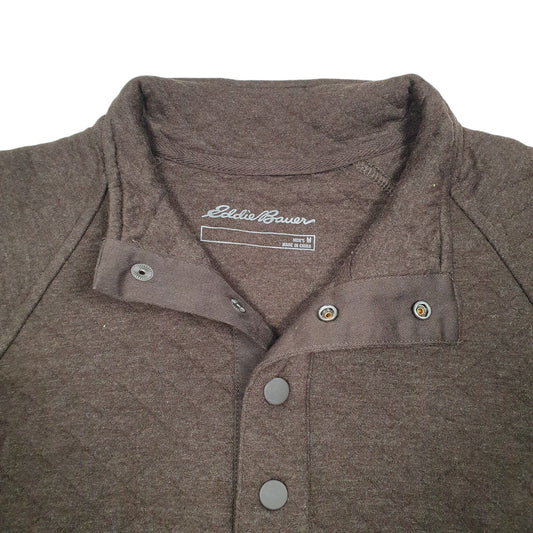 Mens Brown Eddie Bauer Snap Button Popper Quilt Sweat Quarter Zip Jumper