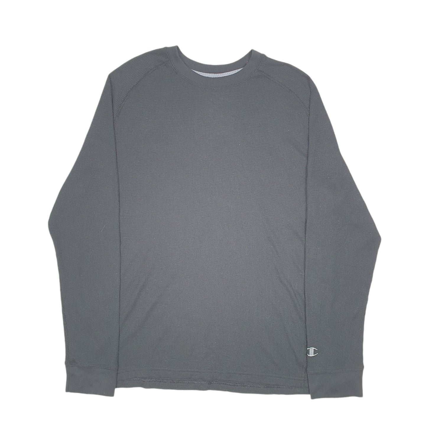 Mens Black Champion Thermal Waffle Base Layer Long Sleeve T Shirt