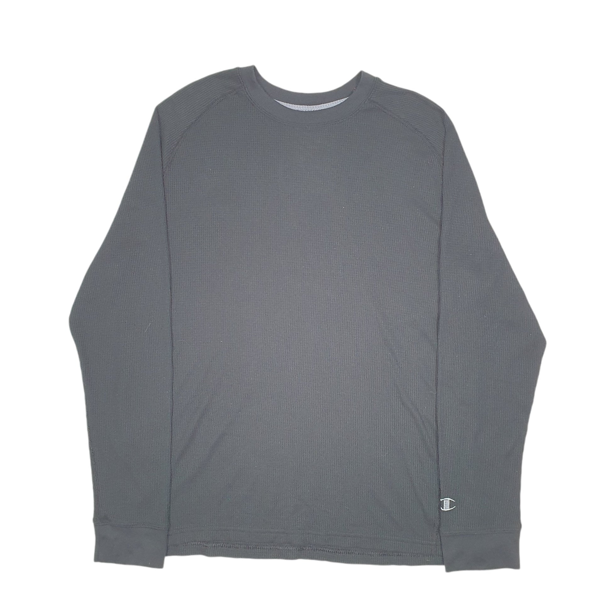 Mens Black Champion Thermal Waffle Base Layer Long Sleeve T Shirt