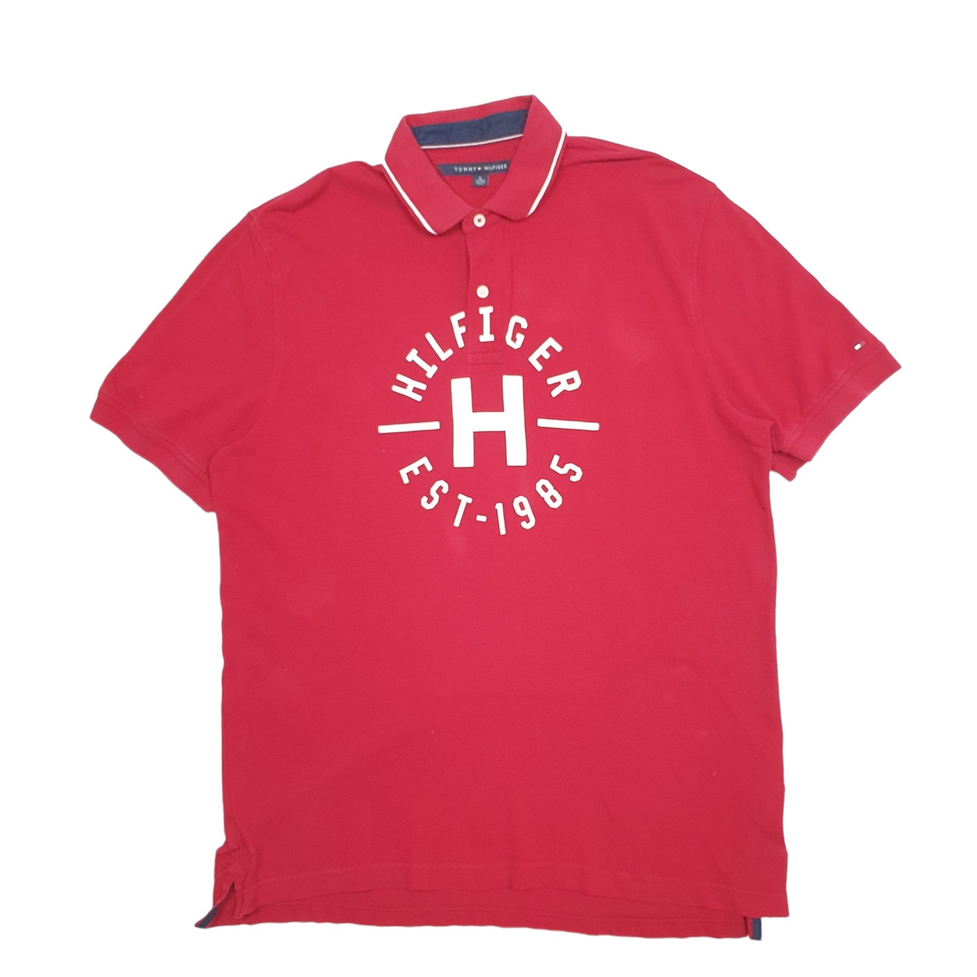 Mens Red Tommy Hilfiger Spellout Short Sleeve Polo Shirt